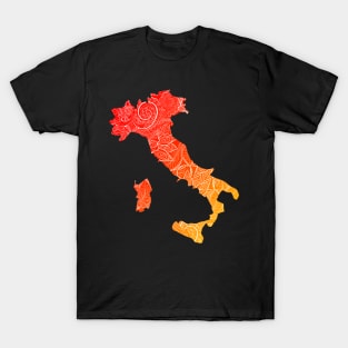 Colorful mandala art map of Italy with text in red and orange T-Shirt